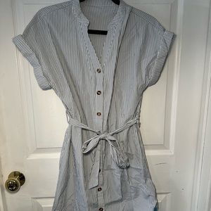 Blue and White Striped Button Down Dress
